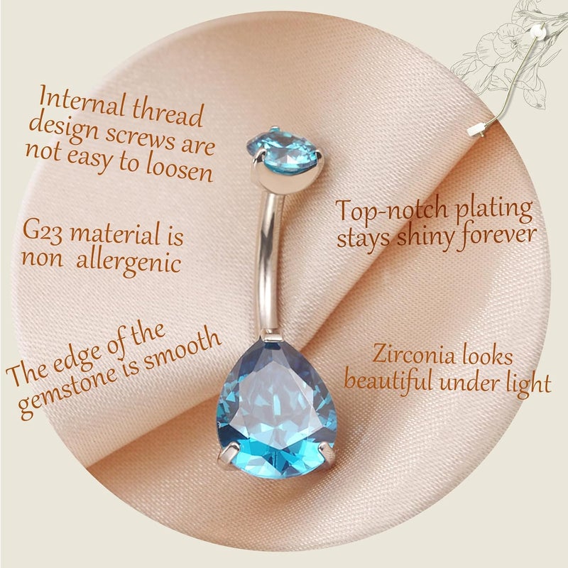 AROWRO Store Gold Belly Button Ring G23 Titanium Hypoallergenic 14G belly ring for Women Men Teardrop Navel Piercing Jewelry 10mm Barbell With Cubic Zircon - Image 2